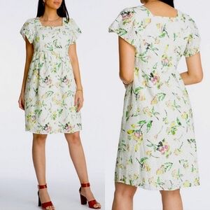 Adyson Parker White Watercolor Eyelet Midi Button Front Dress Women's Size M